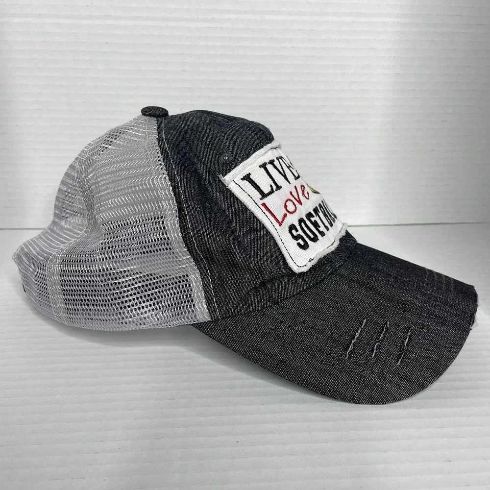 Women's Softball Mom Hat- Ball Cap‎ 'Live Love Softball' Gray/Mesh, Adjustable